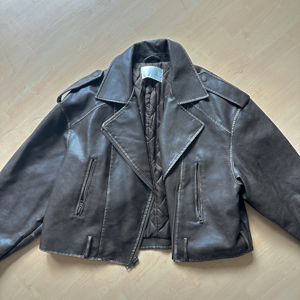 Oak and fort vintage look leather jacket dark brown